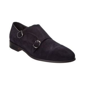 Isaia Double Monk Strap Suede Loafer, Blue